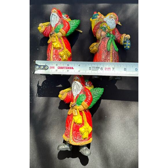 3 Vtg Old World Santa Hard Plastic Blow Mold 7” Christmas Ornaments -S72 -2 - Picture 6 of 8